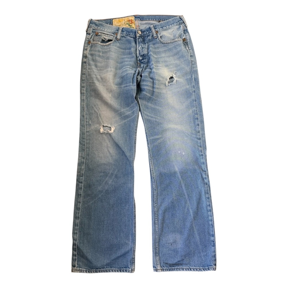Vintage‎ Y2K Hollister Men's Low Rise Bootcut Jeans W35 L33 Distressed Denim